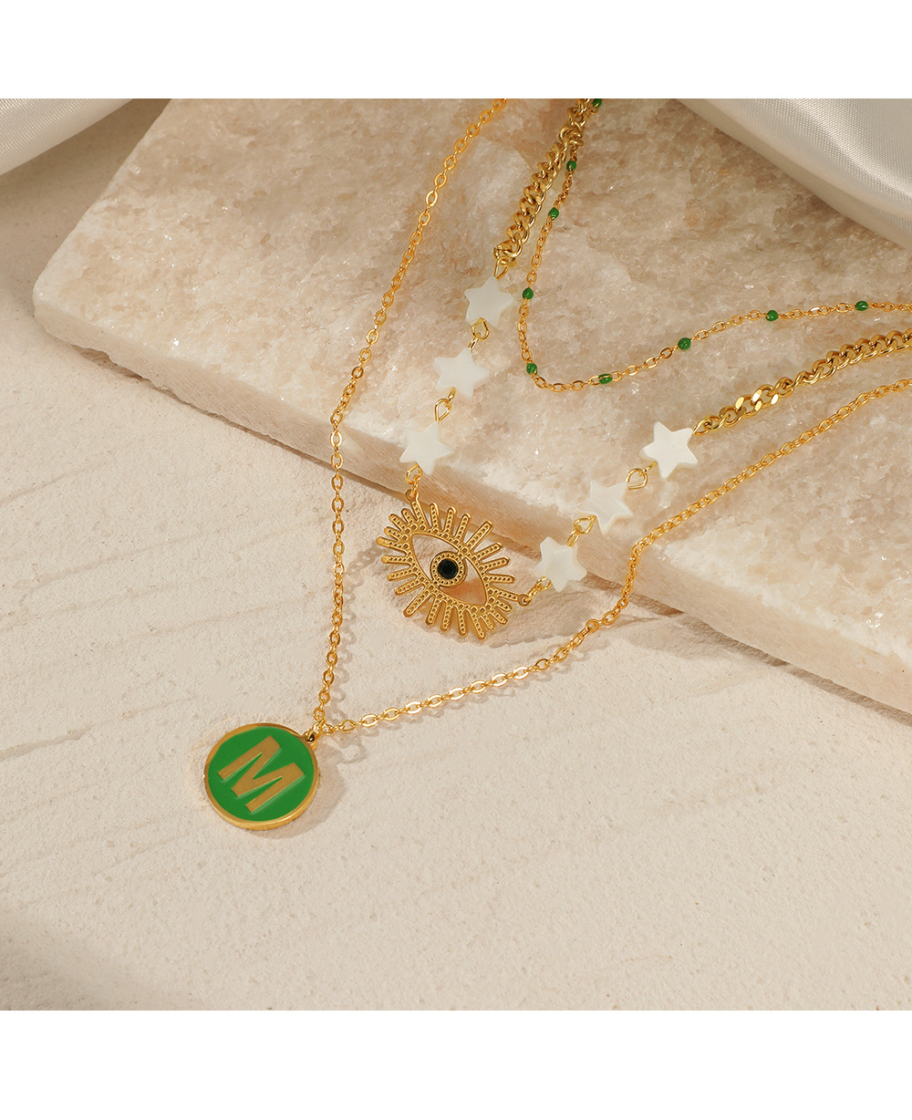 Fashion Letter Devilu0027S Eye Stainless Steel Plating Rhinestones Layered Necklaces