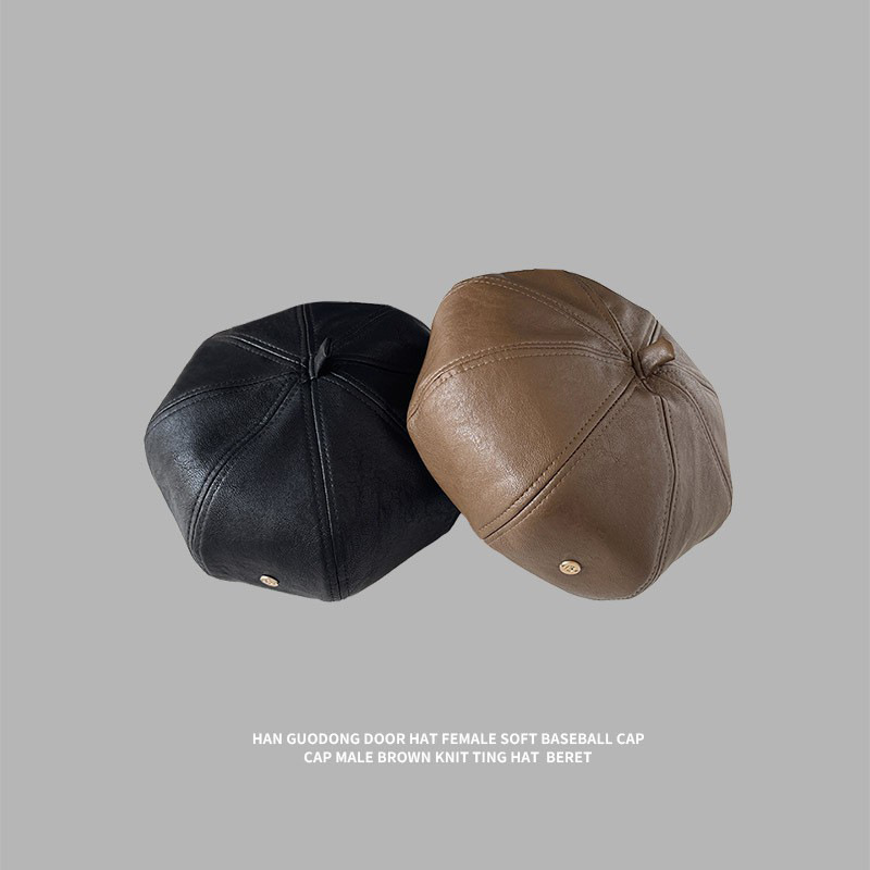 Corea del Sur pu boina de cuero de las mujeres sombrero octagonal japonés retro pintor sombrero de moda británico cara de aspecto sombrero de calabaza