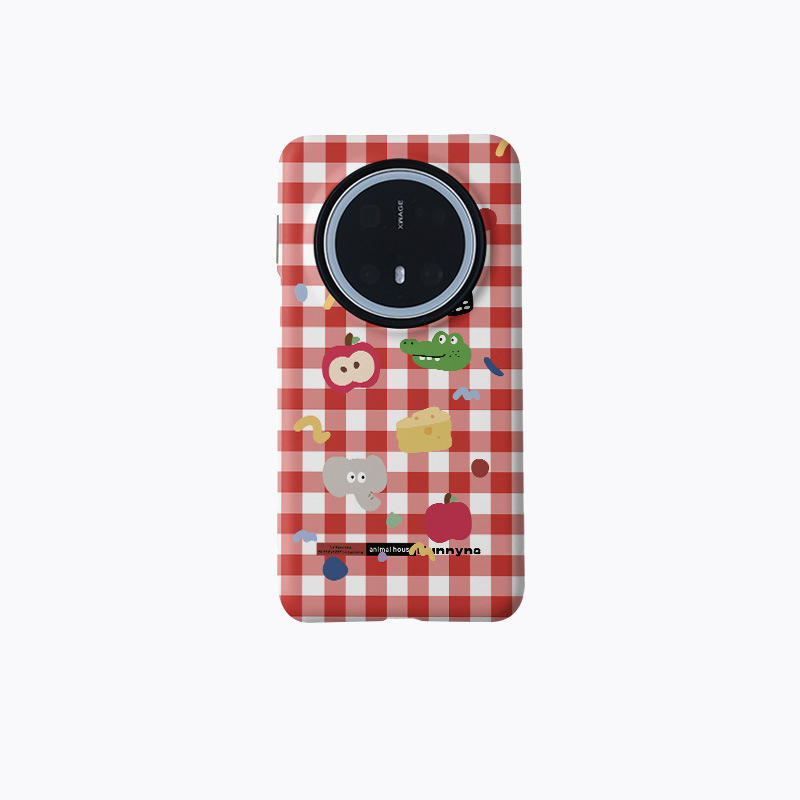 レッドチェック柄アップル磁気フィルムケース Xiaomi 15pro 携帯電話ケース Huawei mate70pro/vivo/oppo に適しています|undefined