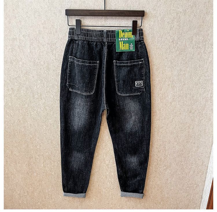 High end jeans for men in 2023, new Korean version trendy and fashionable, versatile, elastic waist drawstring tied_voghion.com
