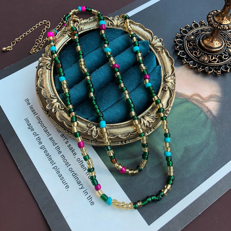 Artificial Crystal Material Retro Geometric Artificial Crystal Beaded Women's Necklace
