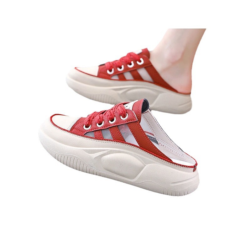 2024 nuevos zapatos de media cabeza de bolsillo ligeros con suela suave transpirable zapatos perezosos con suela gruesa de mujer zapatos blancos de mujer versátiles