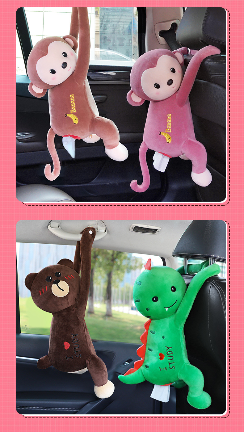 Cute car tissue box rear seat back-mounted Cartoon Doll car tissue box car interior decoration supplies