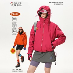 啄木鸟短款冲锋衣女2025新款秋冬三合一户外防风小个子巨好看外套