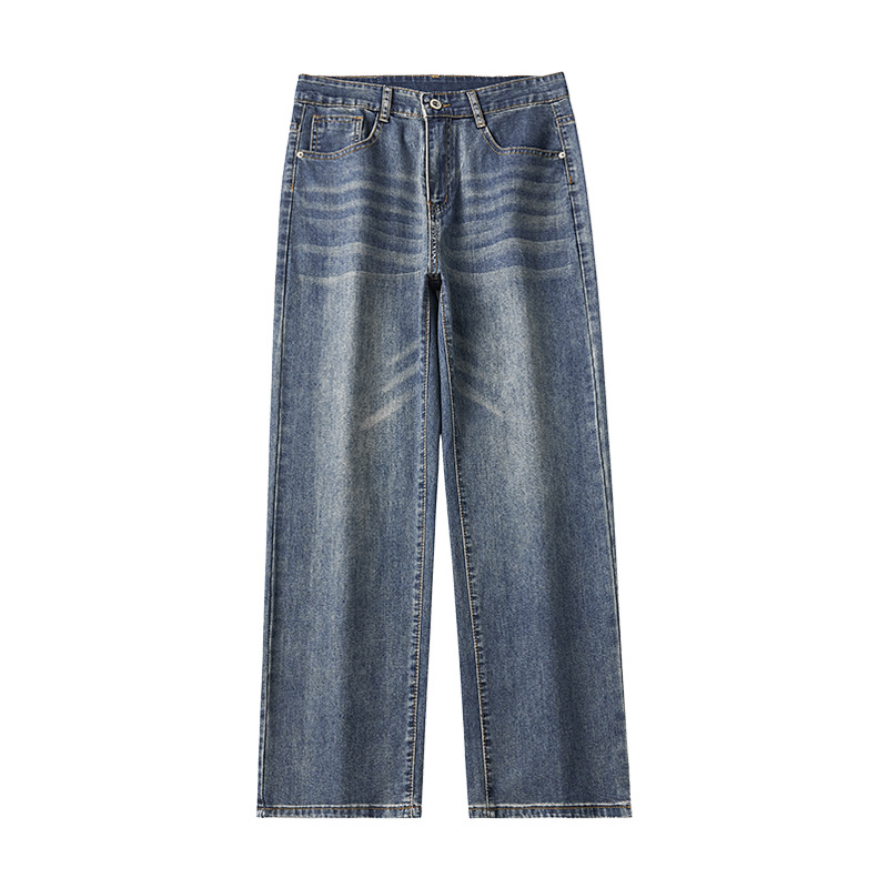 Lyocell Straight Tencel Jeans Men's Spring and Summer New Retro American Loose Trendy Brand Casual Ice Silk Pants for Men