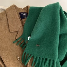 出口韩国好品质纯色羊毛围巾女冬季高级感绿色软糯网红针织围脖