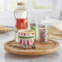 Бамбуковая косметическая стойка для хранения Кухонная вращающаяся подставка для приправы Офисная подставка для столешницы Деревянная двойная подставка для хранения