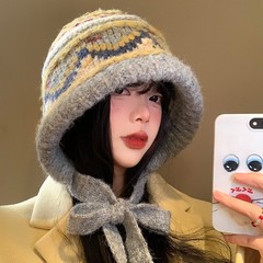 费尔岛风加厚保暖毛线帽秋冬复古百搭显脸小包头帽户外休闲帽子女