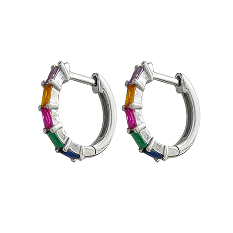 Pendientes retro con circonita cuadrada verde, estilo étnico colorido