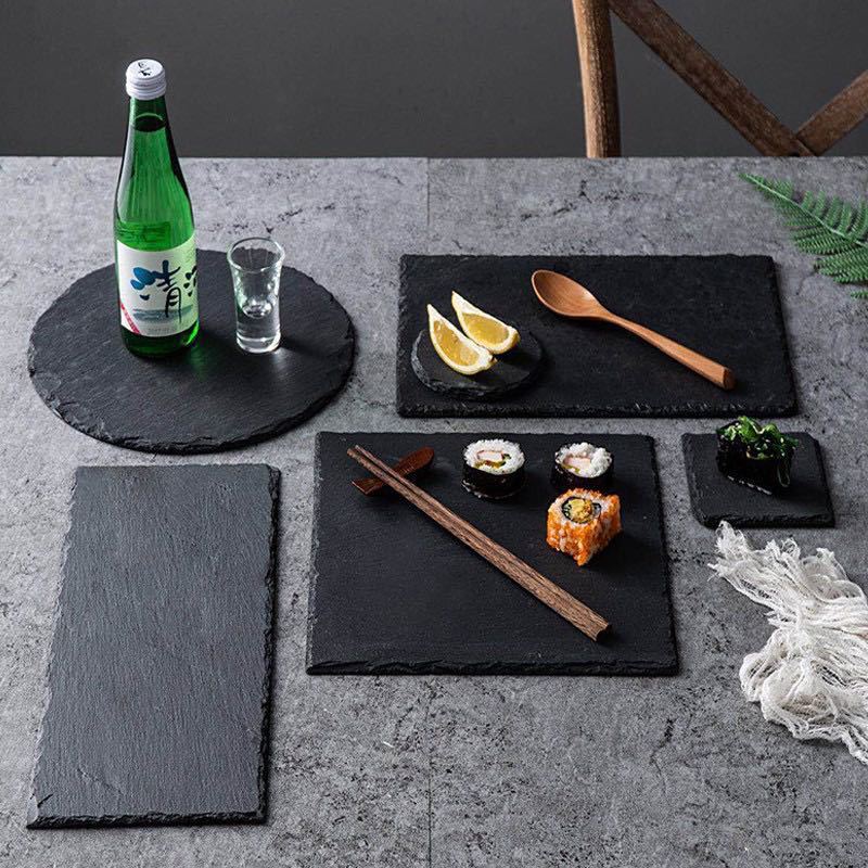 European Style ins Black Natural Slate Dinner Plate Slate Dinner Plate Steak Plate Japanese Style Barbecue Rock Dinner Plate Sushi Plate