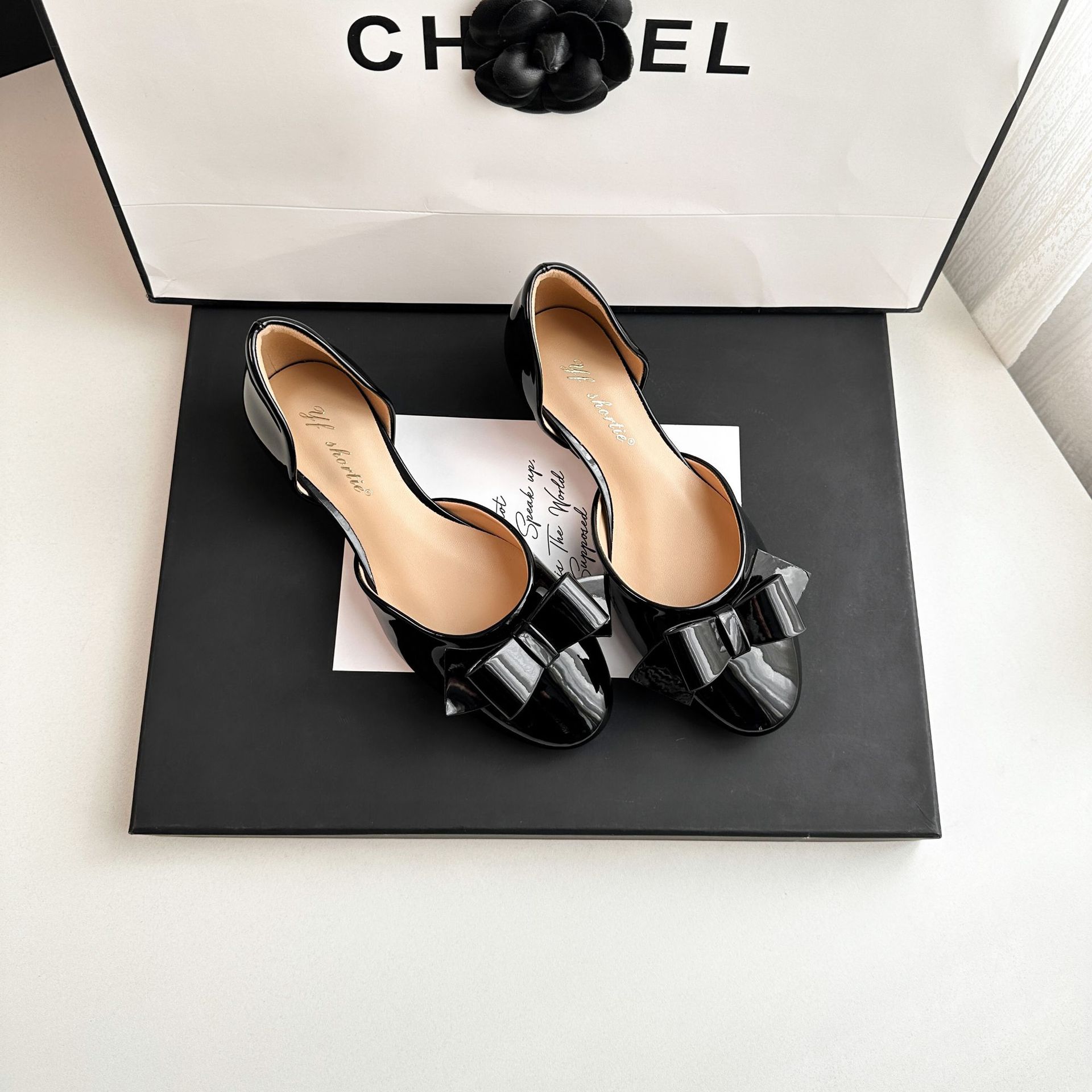 Zapatos Planos Calados de Boca Baja de 4 cm en Charol, Con Aumento de Estatura, Transpirable