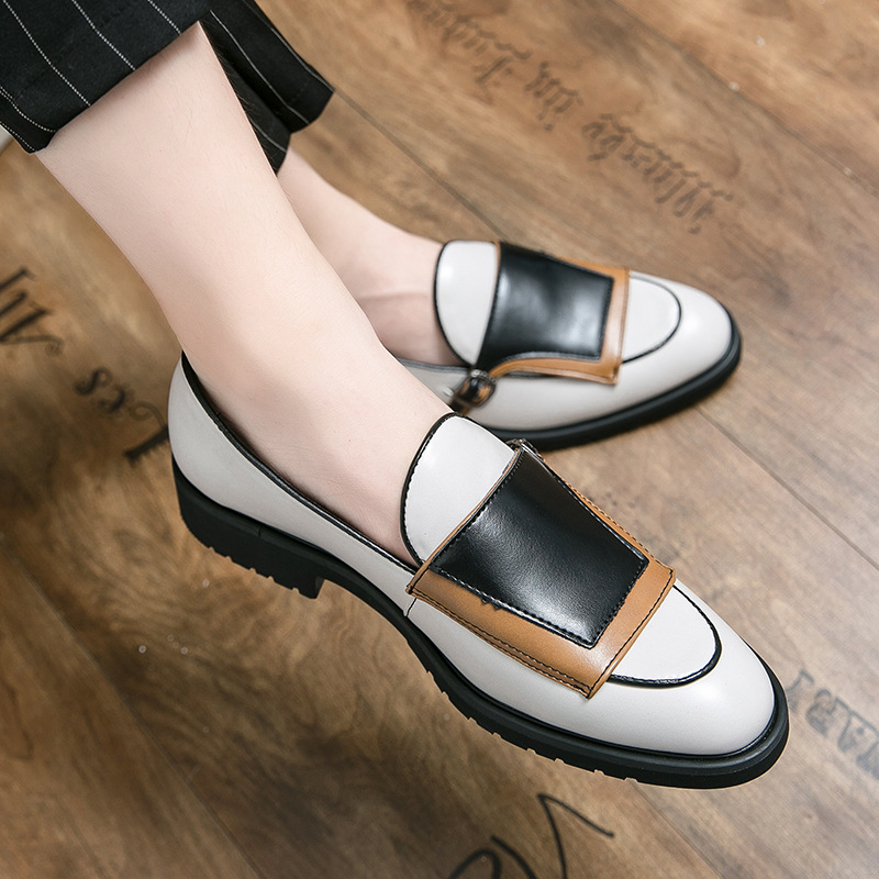 Zapatos casuales con costuras de cuero, zapatos de hombre con pies a juego de color de moda de primavera y otoño, zapatos de cuero de punta redonda transfronterizos de gran tamaño de tendencia al por mayor