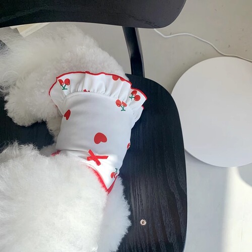 Puppy clothes printed with hearts, waist-cinching suspender dress, Teddy Bichon small dog pet clothes