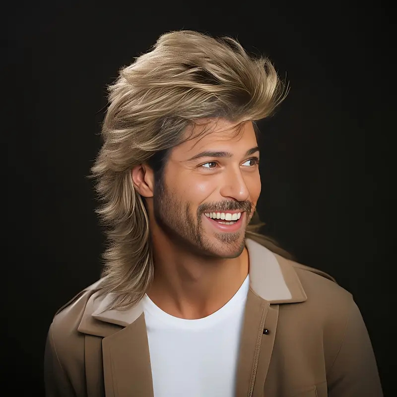 Men’s Brown Short Curly Synthetic Wig With Long Bangs Natural Look_voghion.com
