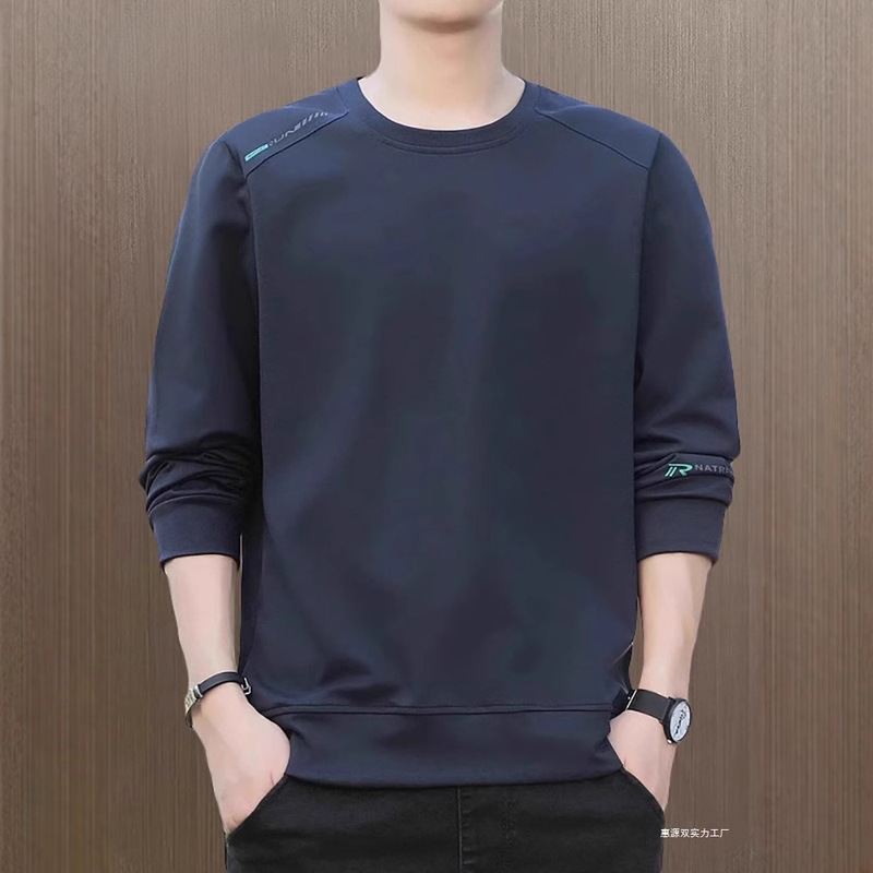 New Round Neck Sweatshirt for Men in Spring and Autumn, Loose and Versatile Large Size Tops for Teenagers, Pure Cotton Bottoming Shirts