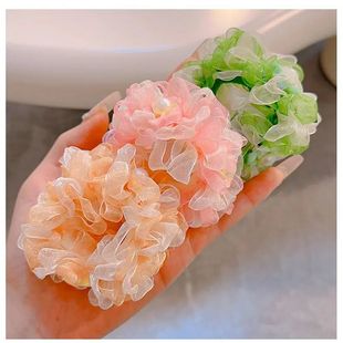 Girls' Spring and Summer Snow Yarn Large Intestinal Head Flower Hair Ring Children's Ball Head does not hurt Hair Flower Head Rope Small Fresh Hair Accessories