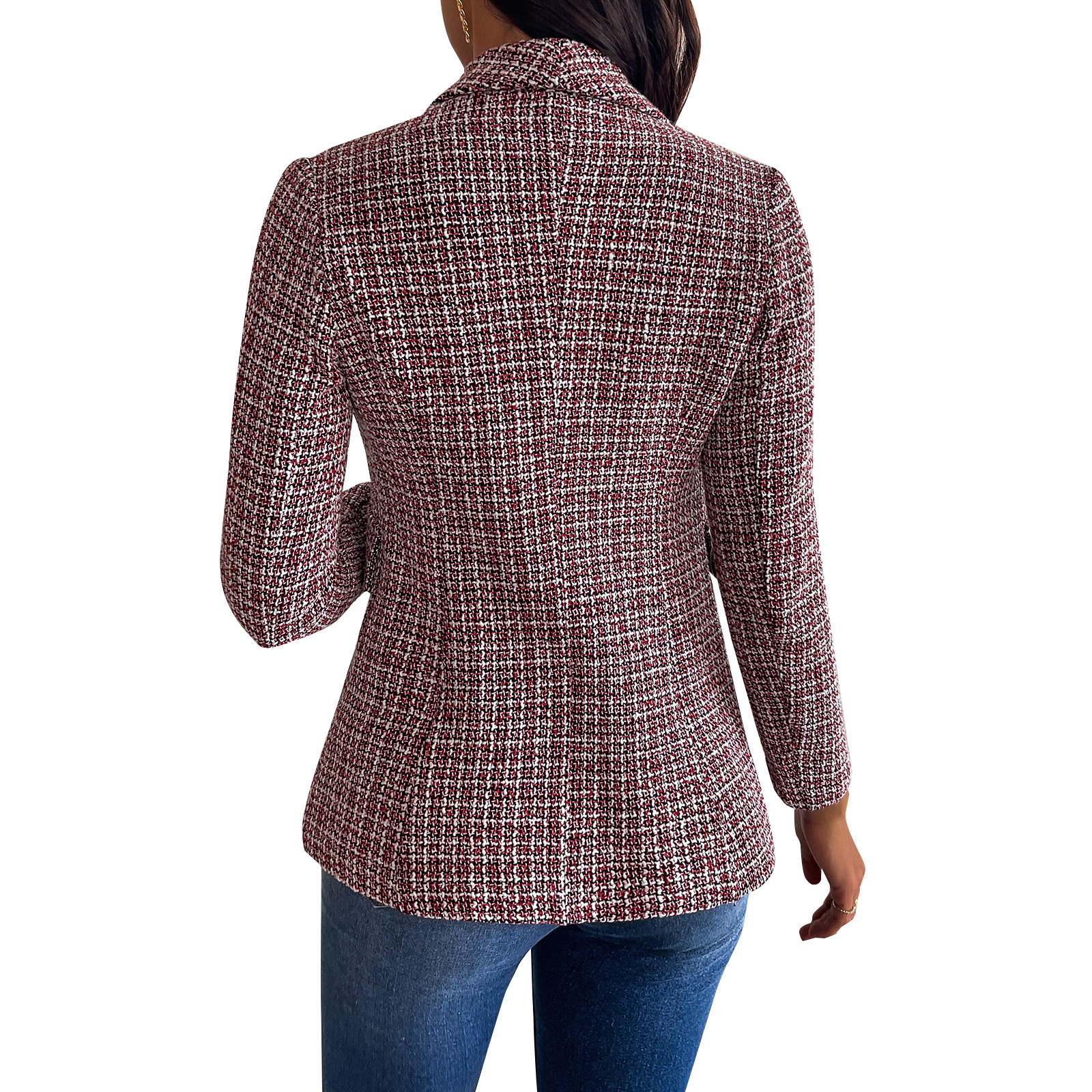 Long-Sleeved Plaid Suit Jacket NSXPF89994