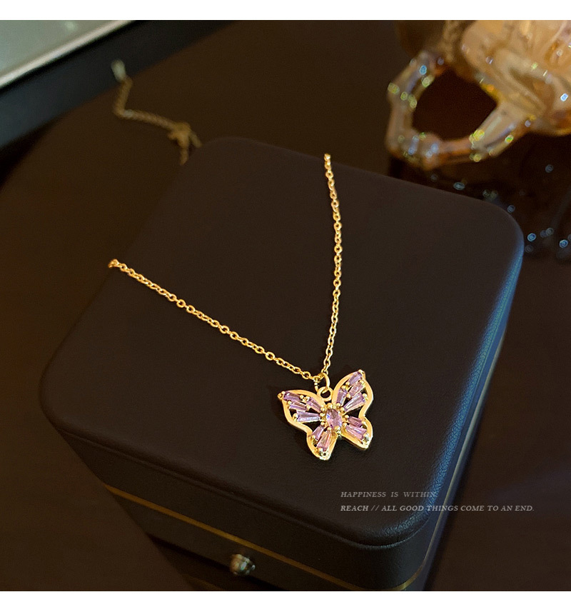 Fashion Butterfly Titanium Steel Plating Zircon Pendant Necklace