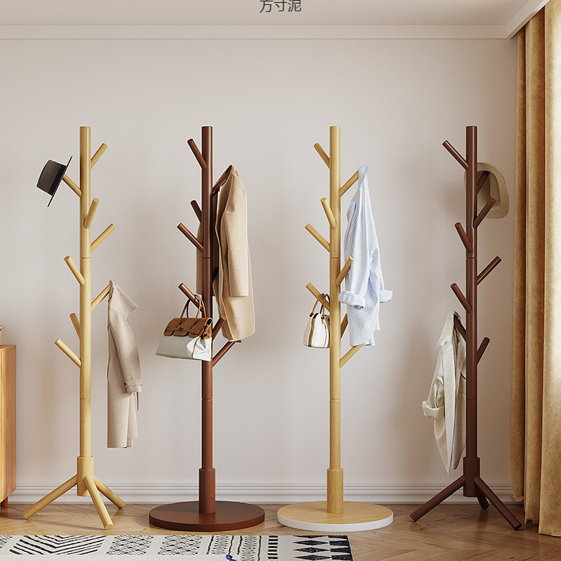 Solid Wood Coat Rack Floor Bedroom Vertical Hanger Household Internet Celebrant Clothes Rack Dormitory Bag Rack