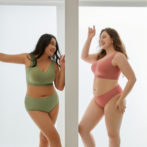 Fat sister seamless large-size underwear set, summer thin, large chest, small and comfortable, steel-free sports vest