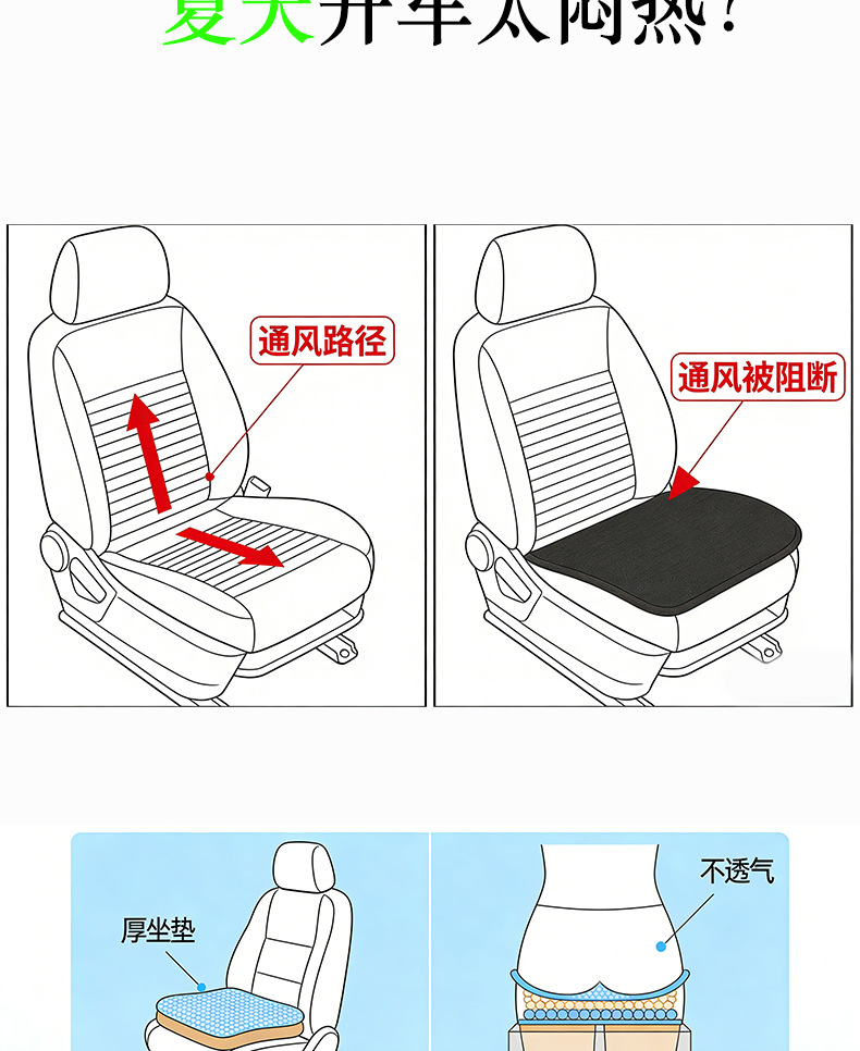 Factory Direct Sales Summer Car Seat Cushion, Universal for All Seasons, High-End Feel, Ventilated and Breathable Seat Cover, Single Piece, Summer