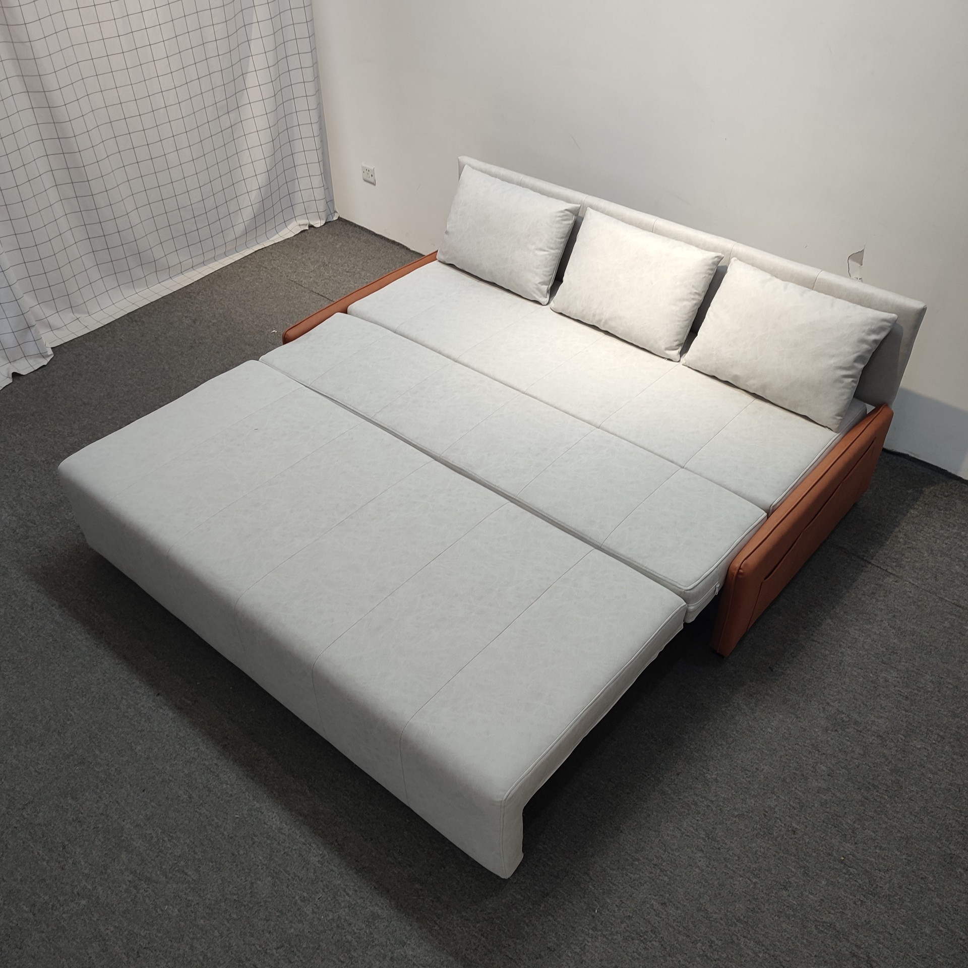 Salón de estar pequeño apartamento sofá cama de función sin lavar tela moderna simple de aire empujando y tirando de almacenamiento sofá de doble uso