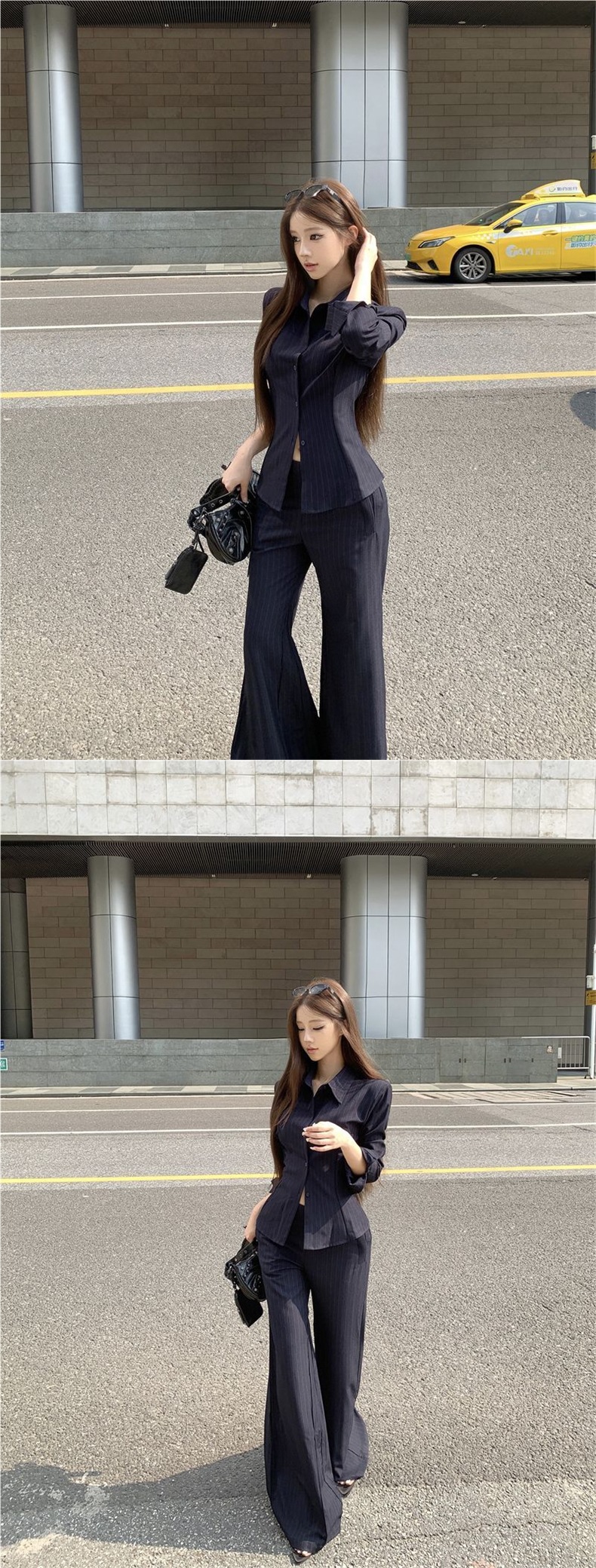 GraceChic GraceChic Elegant Sister Style With Collared Long Sleeve Striped Shirt And Flared Casual Pants For Women In Autumn Two-Piece Set_voghion.com