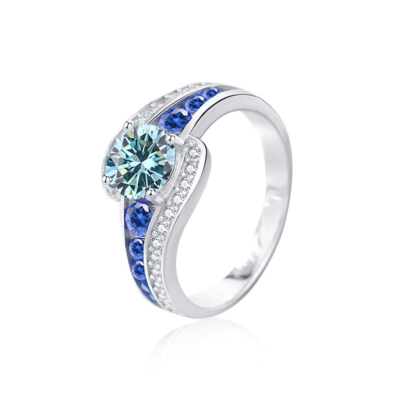 Anillo de diamante de Mosan mujer s925 plata esterlina cruzada joyería de lujo ligera europea y americana anillo de zircón azul incrustado