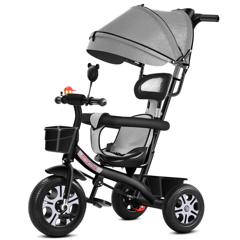 푸시 핸들 가드 레일 캐노피가 있는 검정색 컬러 휠