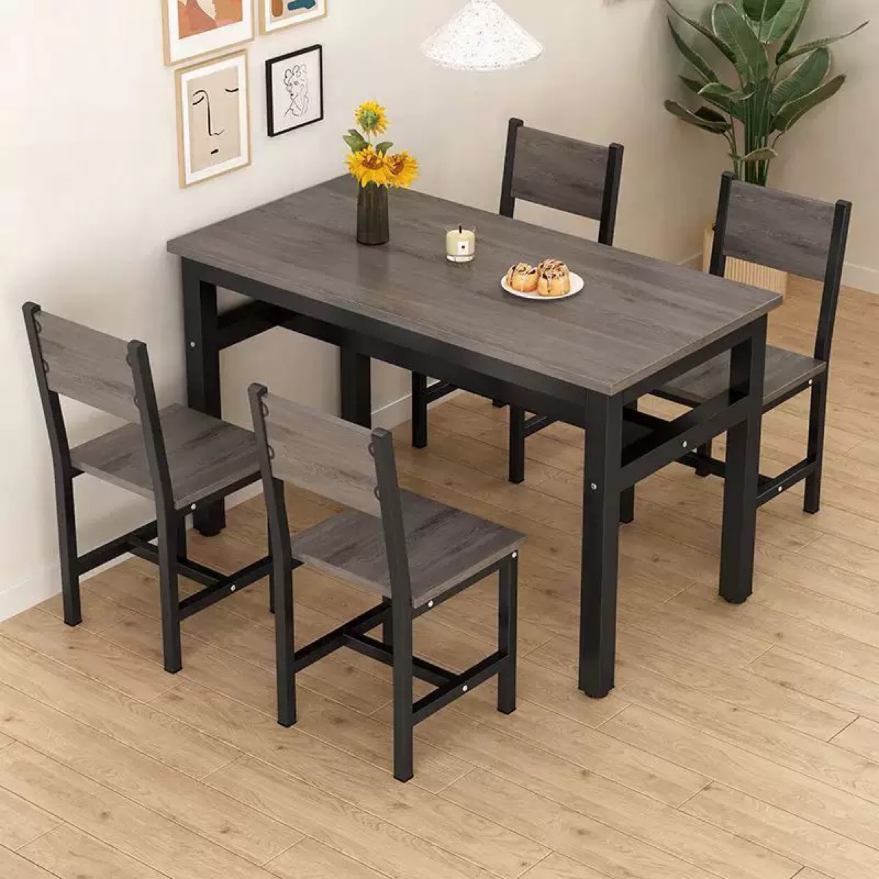 Dining Table and Chairs Rectangular Home Snack Bar Canteen Table Combination Table and Chair Set Internet Celebrity Fast Food Restaurant Table and Chairs