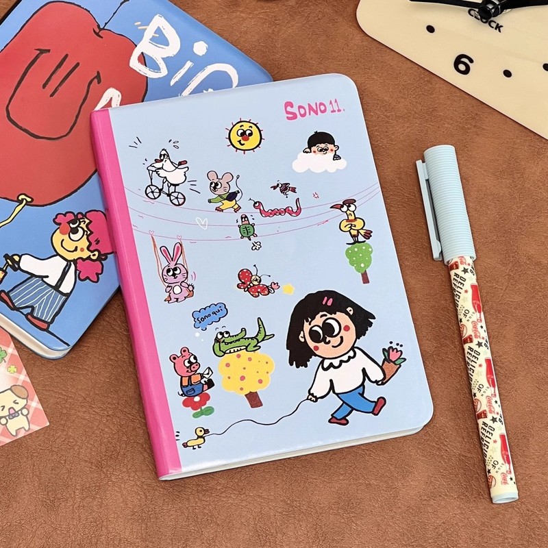 可爱卡通撞色童趣口袋笔记本a6高颜值初中学生空白日记事手账本子|undefined