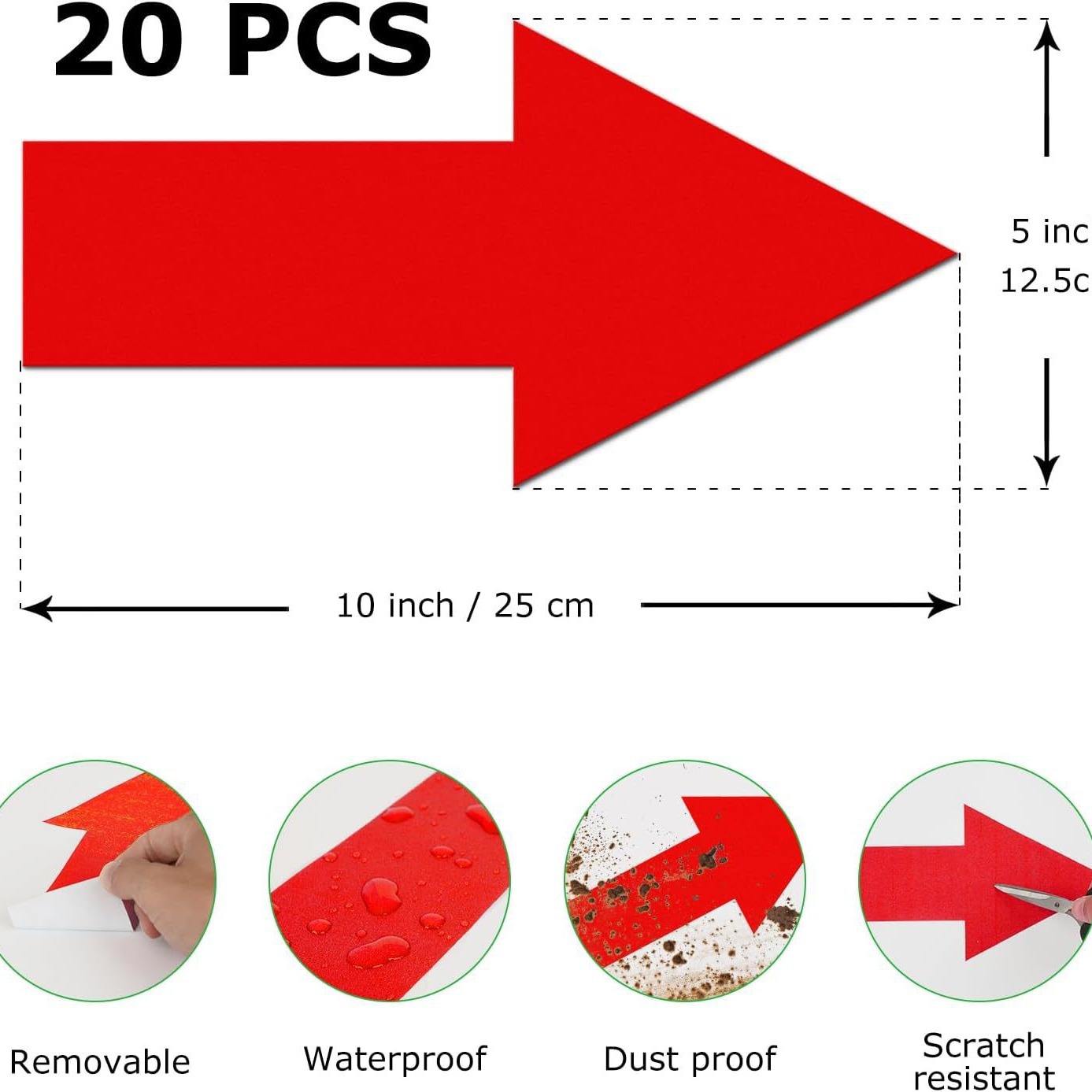 Autocollant de sol flèche rouge, panneau de signalisation directionnelle en vinyle autocollant amovible_voghion.com