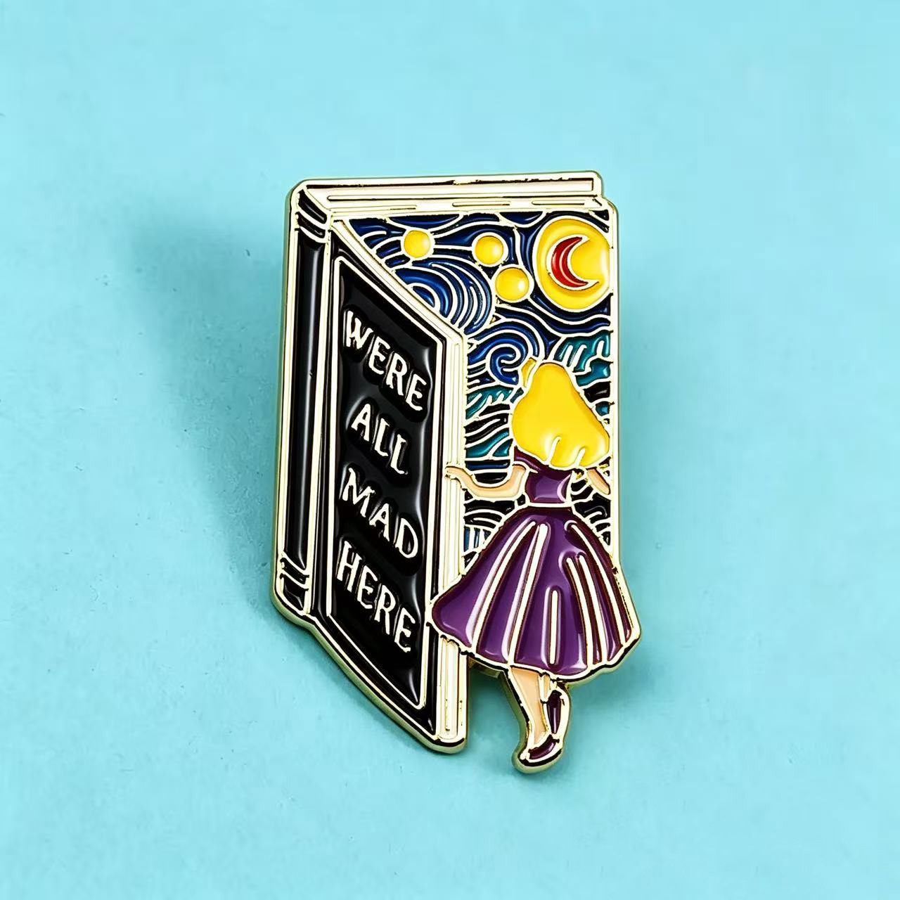 Estrella europea y americana Noche de luna y princesa Broche de aleación Diseño de aceite de gota Adornos geométricos de dibujos animados Insignia de vestir Pin de cuello