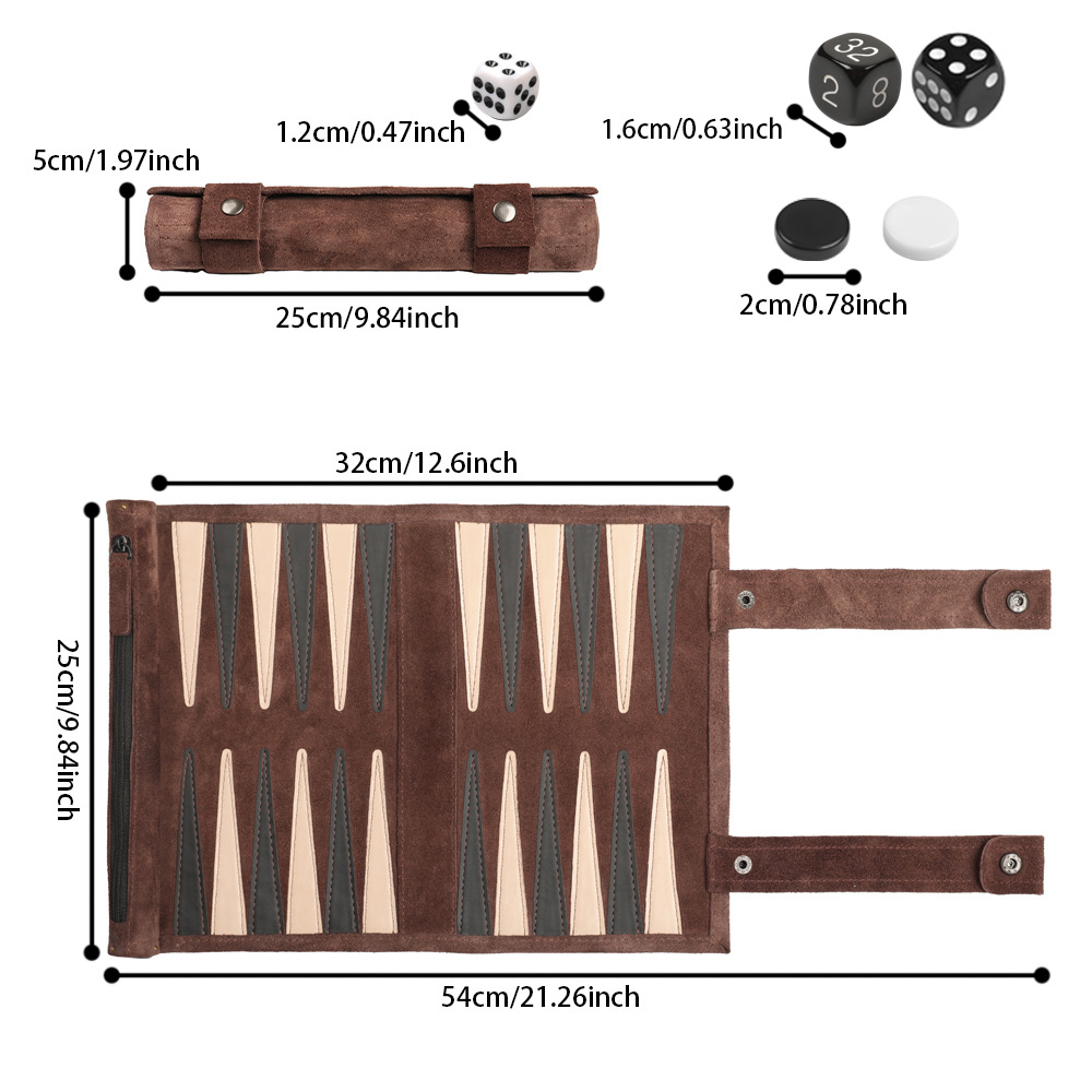 Backgammon And Chess Two-in-one Board, Double-sided, Ultra-thin Velvet Surface, Portable Outdoor Travel Chessboard_desvips.com