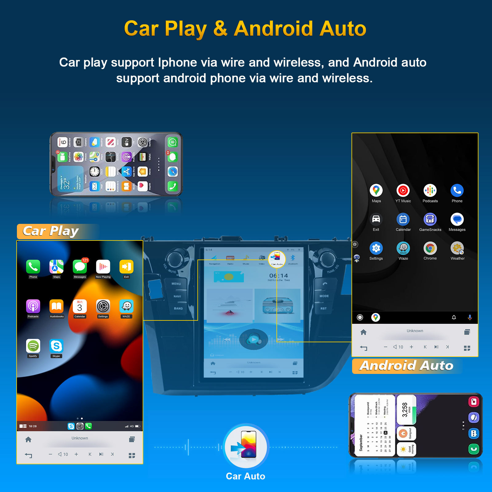 Vertical Screen 10.4 inch Car Smart Navigation Android for Toyota Corolla 2013-