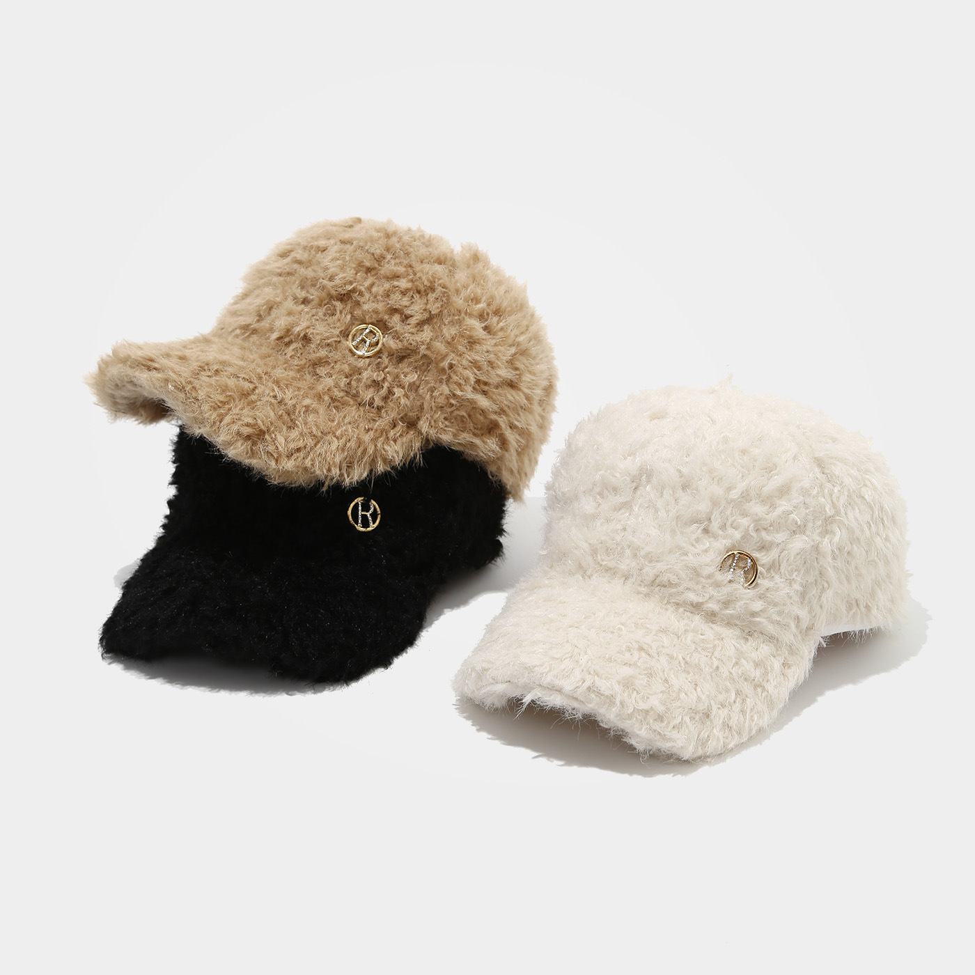 Commerce electrónico transfronterizo nueva letra R engrosada gorra de lengua de lana para mostrar la cara pequeña gorra de béisbol casual de compras de invierno al aire libre