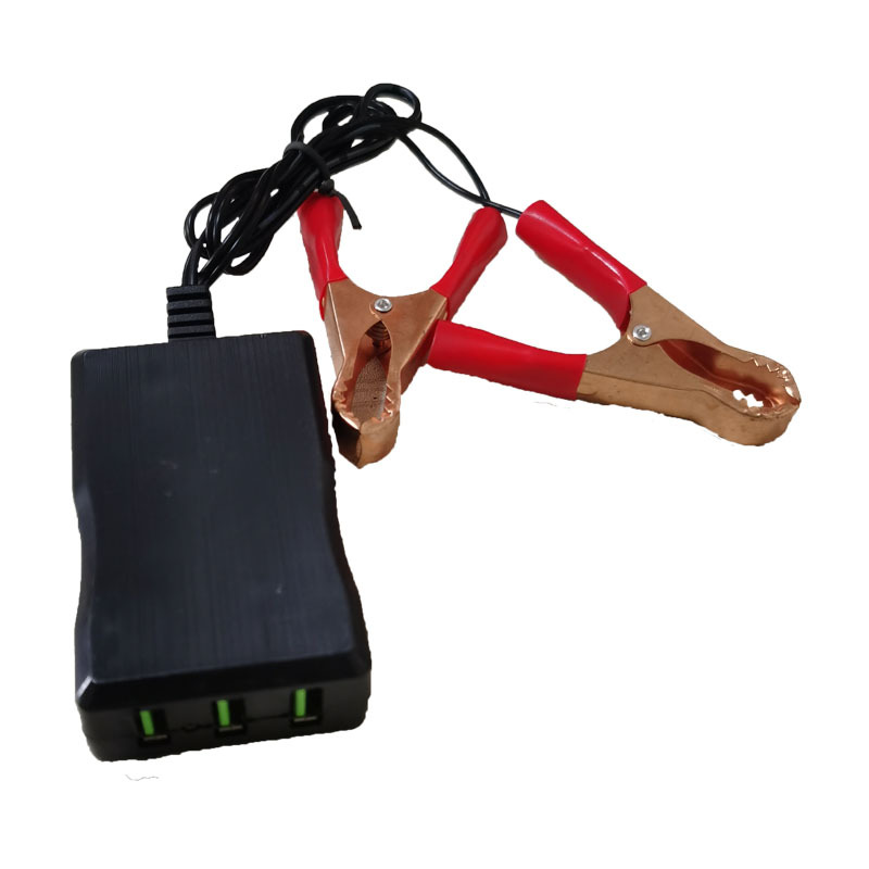 夹子充电器车载充电瓶夹汽摩一拖三USB手机充电器量大从优