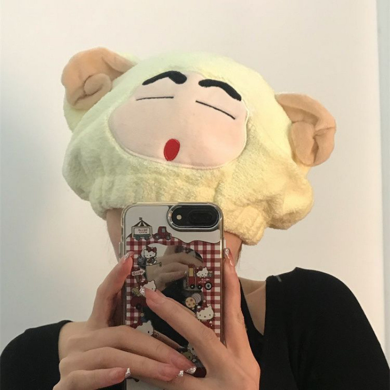 2025年のかわいい漫画クレヨンしんちゃんヘアドライキャップ、吸水性のあるコーラルベルベット素材の面白いヘッドターバン型ヘアドライタオル|undefined