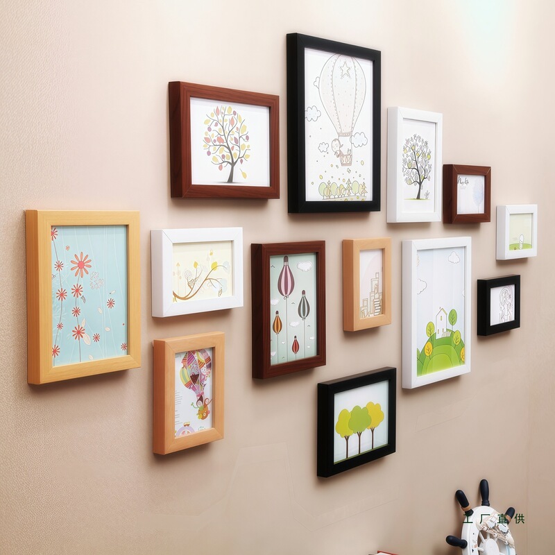 Photo Wall Frame Set Creative Photo Wall Frame Hanging on the Wall Living Room Tv Background Wall No-Drill Photo Album Wall