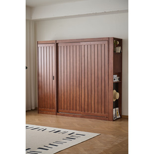 Retro Solid Wood Large Wardrobe Sliding Door Bedroom Storage Cabinet Small Apartment Mid-Century Style Japanese Storage Cabinet Home