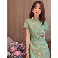 YT335400 Новый китайский легкий национальный стиль cheongsam улучшенный молодой молодой девушки зеленая песня Jin юбка 2024 новый