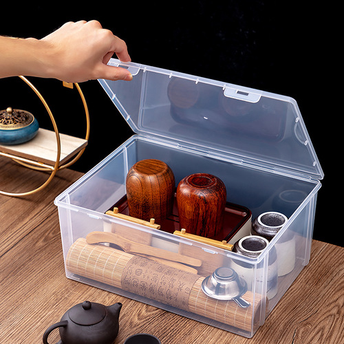 Desktop storage box multi-functional dust-proof portable kung fu tea cup tea set storage box transparent storage box