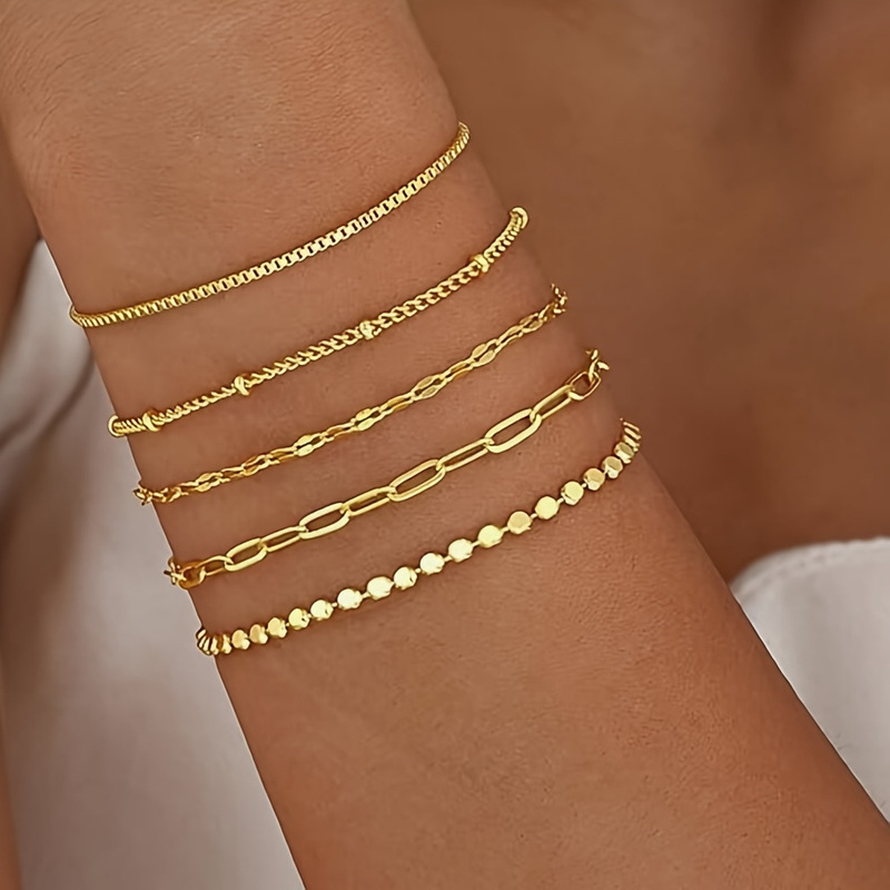 Amazon 5-piece Bracelet European and American Cross-border Metal Figaro Chain Women's Bracelet suit Fashion Simple Bracelet Amazon 5-piece Bracelet European and American Cross-border Metal Figaro Chain Women's Bracelet suit Fashion Simple Bracelet