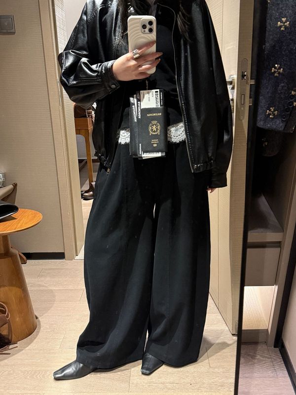 立体弯刀裤 松弛感宽松纯棉阔腿休闲裤女早秋新款白色美式低腰裤|undefined