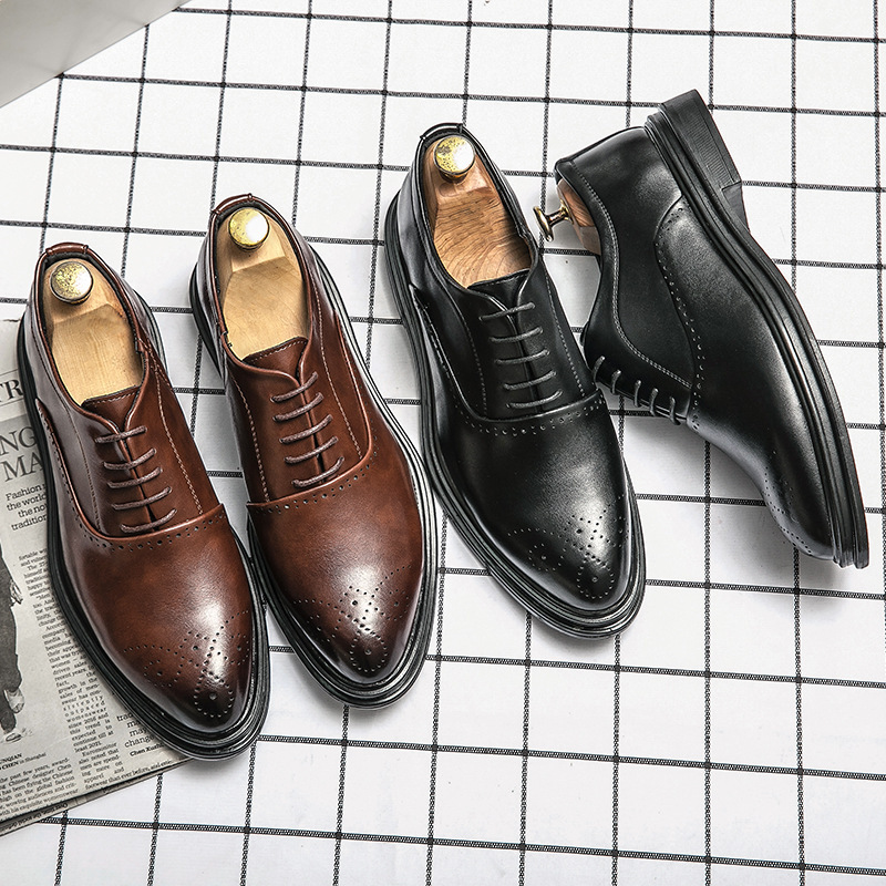 Zapatos de cuero de talla grande transfronterizos 38-46 primavera y otoño nuevos zapatos de cuero formales de negocios a cuadros para hombres gruesos leathershoes