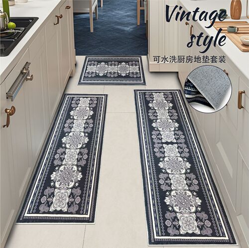 Cross-border kitchen retro anti-slip long mat household machine washable entryway foot mat set of three multi-scenario applicable