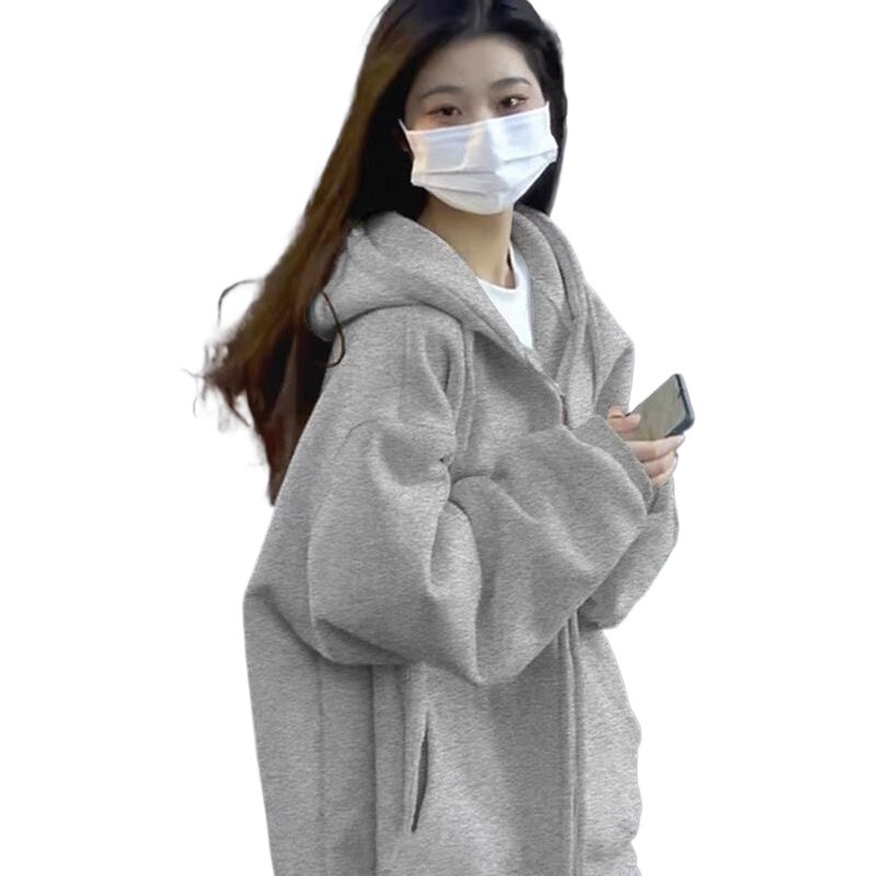 卫衣外套批发慵懒风连帽开衫女2025春秋简约休闲宽松百搭上衣批发|undefined