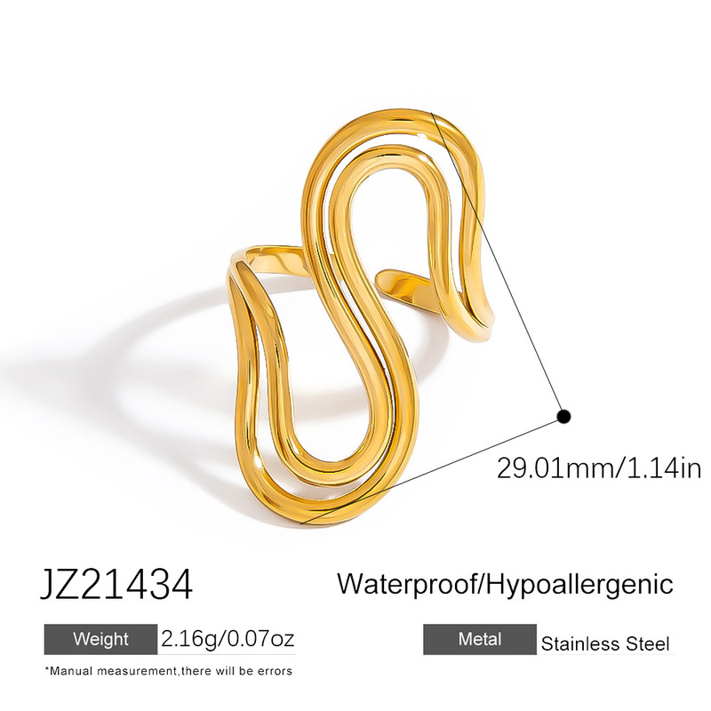 钰汇欧美不锈钢金色夸张戒指小众高级感INS风指环跨境饰品Rings|undefined