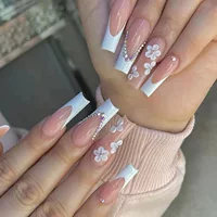 Носимые ногти, лед, прозрачные, маленькие, прозрачные, для маникюра, патчи для практики ногтей, 24 шт., в упаковке, блестящие маленькие золотые бусины, готовые ногти S170