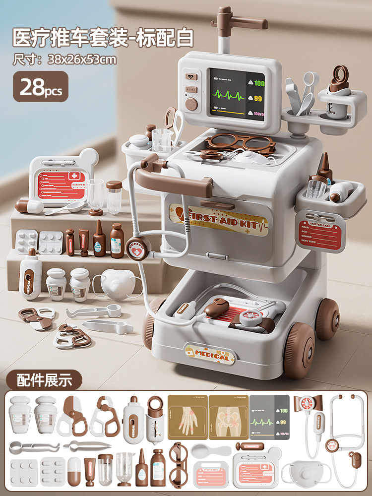 Mesa de tratamiento dental de simulación transfronteriza electrocardiograma aparatos médicos estetoscopos aparatos médicos carro juguetes médicos